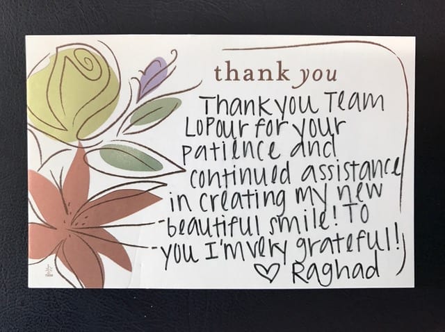Thank you card to Dr. LoPour & team