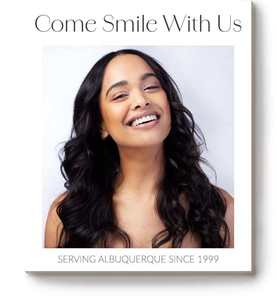 Smiling woman with healthy white teeth representing quality dental care in Albuquerque.